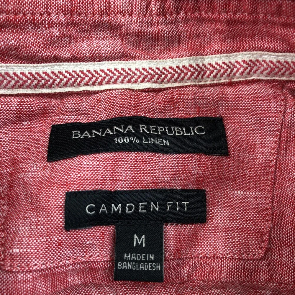 Banana Republic Shirt Mens Medium Red Linen Long Sleeve Button Down Camden Fit